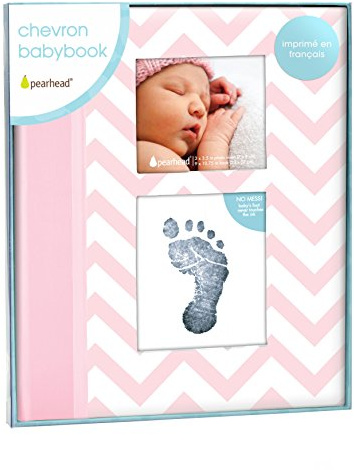 Pearhead First 5 Years Chevron - Libro de recuerdos para bebé con almohadilla de tinta segura para bebés incluida, para crear la huella de la mano o la huella del bebé, diario de hitos de recuerdo,