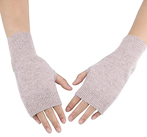 DWE Women's Cashmere Fingerless Gloves, Half Fingerless, Winter Thermal, Thumb Hole, Wrist Warmers, Gloves, Mittens, Christmas Gifts, Tawny, One Size