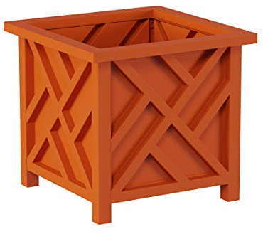 Pure Garden Lattice Design Planter Box - 14.75-Inch-Square Decorative Outdoor Flower or Plant Pot - Front Porch, Patio, and Garden Decor (Terracotta)