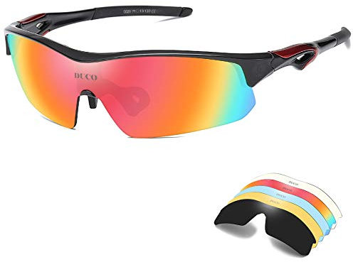 DUCO Polarized Sports Cycling Sunglasses for Men with 5 Interchangeable Lenses for Running Golf Fishing Hiking Baseball 0020 (Black)