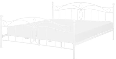 Romantisches Doppelbett Weiß Metall mit Kopfteil Lattenrost 140x200 cm Antlia