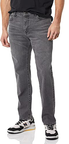 Amazon Essentials Vaqueros Elásticos de Corte Deportivo - Colores interrumpidos Hombre, Gris Efecto Lavado, 38W / 32L