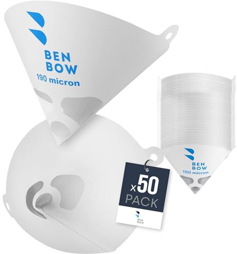 BenBow Filtro per Vernice 190µ x 50 Pezzi - Filtro monouso in Carta con Tessuto in Nylon - per filtrare Vernici e Colori da impurità