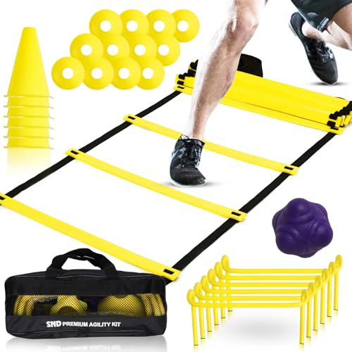 22YardsPro Speed Agility Training Kit – Football Training Equipment with 1× Ladder, 6× Hurdles, 6× Traffic Cones, 10× Disc Markers, 1× Reaction Ball & 1× Carry Bag