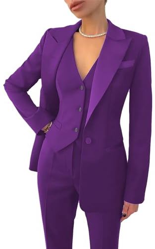 Leader of the Beauty Costume de travail 3 pièces pour femme avec blazer, gilet, pantalon d'affaires, violet, XXL, Regular Fit, pour femmes professionnelles et formelles