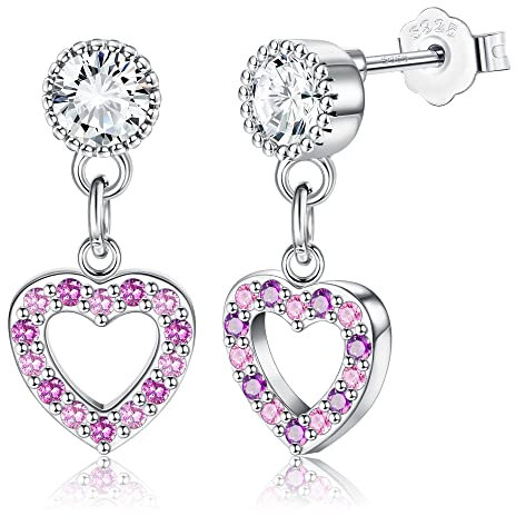 ORAZIO Ohrringe Silber 925 für Frauen Kinder Mädchen, Niedliche Schmetterling Herz Stern Blume Tropfen Ohrstecker Hängend Hypoallergene Bunte Cubic Zirkonia Ohrringe Baumeln Schmuck Geschenk