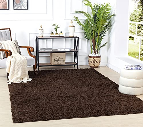 Surya Home Shaggy Berber Teppich - Flauschiger Teppich für Wohnzimmer, Esszimmer, Schlafzimmer, Langflor Hochflor Teppich flauschig - Teppich groß 160x220 cm, Wohnzimmerteppich in Braun