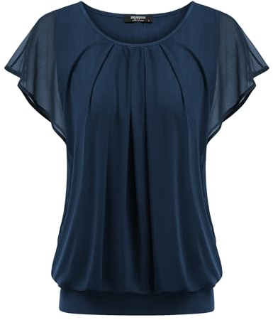 Zeagoo Chemisier Femme Été Manches Chauve Souris Courtes T Shirt Col Rond | élégant Lâche Haut Tunique| Dessus en maille double couche Tops S-3XL