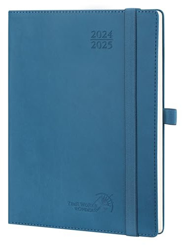 POPRUN Kalender 2025 Wochenplaner (Aug.2024-Dez.2025) Softcover mit PU-Leder, ca. A5 (22 x 16,5 cm), 17-Monate-Terminplaner 2025 1 Woche 2 Seite mit FSC®-Zertifiziertem Papier - Marineblau