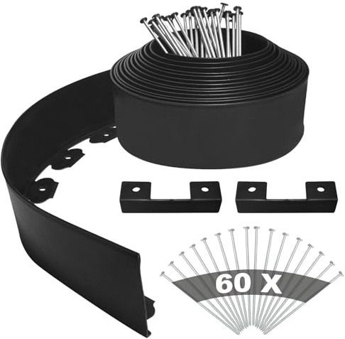 YEEBECA Rasenkante Kunststoff, 10CM Höhe 20M Länge Flexible Rasenkanten-Set zum Verschönern von Rasenflächen mit 60 Stahlankern 3MM Dicke
