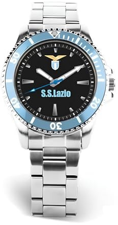 PRESTIGE & DELUXE Orologio da polso uomo Lowell Lazio Gent Bracc Cinturino Acciaio inossidabile - Quadrante 41 mm in confezione ufficiale + portachiave calcio