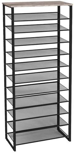 HOOBRO Große Schuhregal, 12-stöckiges Schuhablage, Schuhschrank hoch, für 35-45 Paar Schuhe, Metallrahmen, Industriestil, für Flur, Wohnzimmer, Schlafzimmer, Greige-Schwarz EBG127XJ01