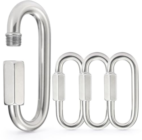 Sprookber Stainless Steel Quick Links - 304 Heavy Duty Chain Connector, Screw Locking Carabiner, Hooks, Set of 4 (2.85 Inch)