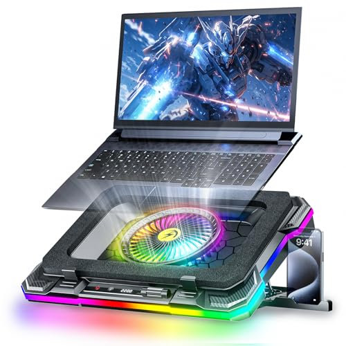 KeiBn Gaming Laptop Cooling Pad, Laptop Fan Cooling Pad with 5.5inch RGB External Fan, Rapid Cooling Laptop 15.6-19.3inch, 8 Height Stands, 2 USB Ports, Phone Holder-K1 5V RGB