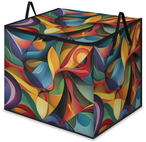 Mintoprints Boho Bolsas de almacenamiento grandes abstractas arco iris rayas ropa compartimento organizador plegable contenedor de almacenamiento con asa para ropa, manta, edredón