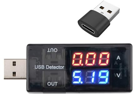 Leloco USB Tester Messgerät 2-in-1 USB(Mit TPY-C-Adapter) USB Messgerät Strommessgerät Digital Multimeter Strommesser Power Meter, Leistungskapazität Detektor,Power Charger Detector