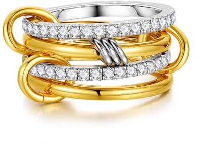 TINGN Guldringar för kvinnor 14k guldpläterade vattentäta stapelbara ringar gyllene stapelbara ringar set uttalande tumring fingerring allergivänliga för kvinnor män, 60 mm
