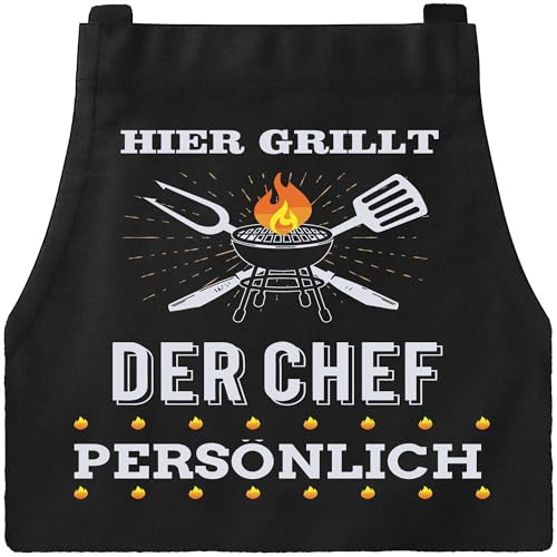 XCSJKJ Kochschürze Herren Grillschürze für Männer Schürze Lustig, mit 4 Taschen Grill Schürze für Männer Küchenschürze Herren - HIER GRILLT DER CHEF