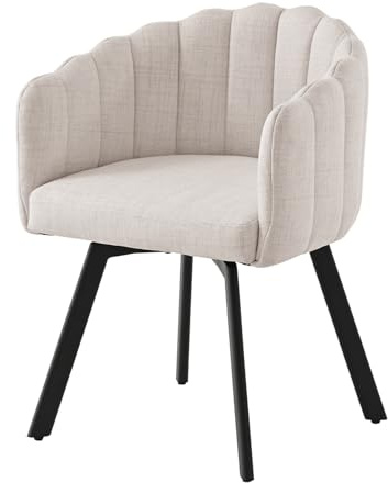 SUPPNEED Sedie da pranzo girevoli, sedie girevoli sala da pranzo con braccioli, sedie imbottite in tessuto di lino, sedia girevole con gambe in metallo, sedie da cucina, poltrona soggiorno (1, beige)