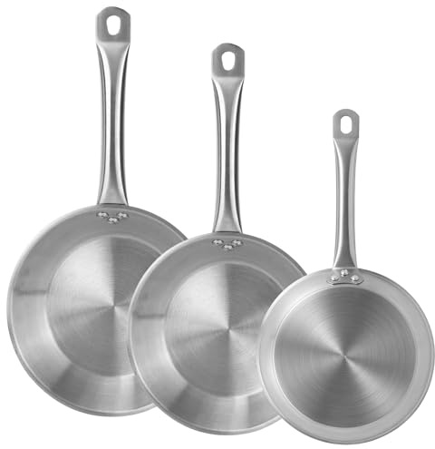 Set de 3 Sartenes Ø20Ø24Ø26cm en Acero inoxidable, Aptas para inducción y SIN antiadherente