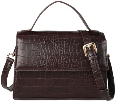 Gladdon Borsa a mano da donna, piccola nera, elegante borsa a tracolla con stampa a coccodrillo, borsa a tracolla per uso quotidiano, ufficio, serata, marrone, s