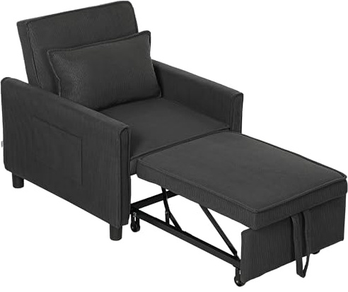 HOMCOM Poltrona Letto 3 in 1 Moderna Convertibile con Schienale Reclinabile e Tasche Laterali, Poltrona Reclinabile o Letto Singolo in Tessuto Effetto Velluto, 74x84x81 cm, Grigio Scuro