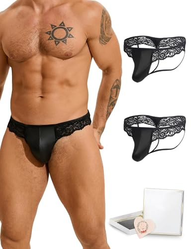 ohmydear Mens Thong Sexy Underwear Bulge Pouch Jock Straps Lace Lingerie