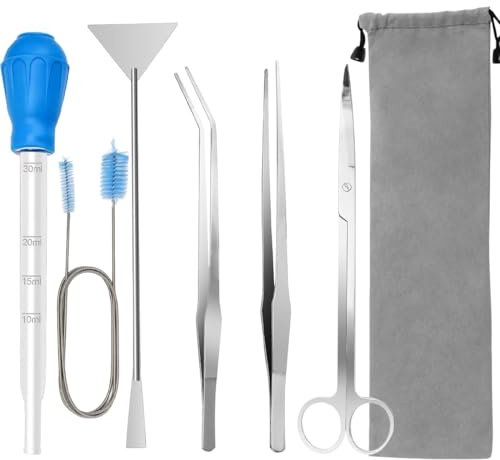 Set di attrezzi per la pulizia di acquari e aquascapes, kit di attrezzi 6 in 1 per piante acquatiche, pinzette in acciaio inox, forbici, spatola per la pulizia di acquari e acquascapes (argento)