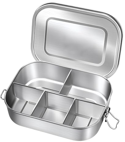 Porfoyo Lunchlåda i rostfritt stål 1 600 ml, matlåda med fack, läckagesäker matlåda i rostfritt stål metall för vuxna, jutlåda med silikontätning och säker förslutning, hållbar och BPA-fri