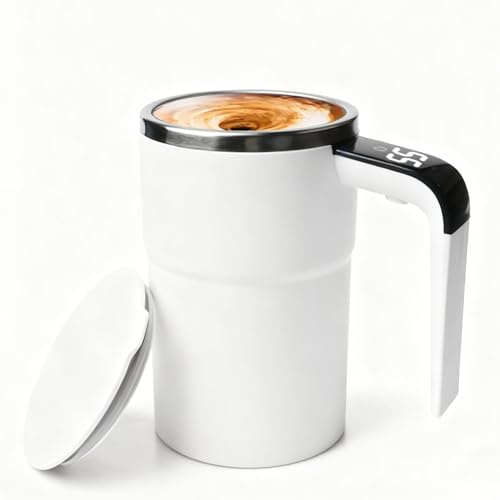 Tazza auto-mescolante da 380 ml, bicchiere auto-mescolante con indicatore di temperatura, bicchiere da caffè elettrico con auto-mescolanza automatica, ricaricabile e lavabile, tazza elettrica