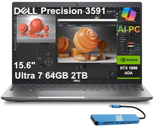 Dell Precision 3591 Mobile Workstation AI PC Laptop (15.6 FHD, Intel 16-Core Ultra 7 165H, 64GB DDR5 RAM, 2TB SSD, NVIDIA RTX 1000 Ada 6GB) for Business, Engineer, Thunderbolt 4, IST HUB, Win 11 Pro