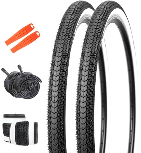MEGHNA Pneumatici per bicicletta da 26 pollici 26 x 1,75 (44 – 559) + 2 tubi AV48 mm + 2 leve per pneumatici, set di pneumatici per bici da città/MTB/trekking/bici da ragazzo/bicicletta pieghevole