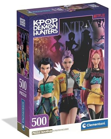 Clementoni Puzzle 500 Pezzi per Adulti e Ragazzi, Illustrazione con Tema K-pop Demon Hunters, Idea Regalo, Made in Italy, 36x49 cm, Poster Incluso, 35626