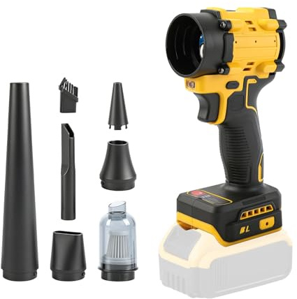 Trådlös dammsugare för Dewalt 18/20 V, 2-i-1 handhållen dammsugare borstlös lövblås 8 5 000 varv/min med justerbar hastighet och 5 munstycken för bil hem kontor kök (inget batteri) (gul, för