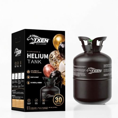TXEN Disposable Helium Tank | Helium Balloon Canister for Parties | 7L Helium Gas for Balloons | Includes 50 Balloons & Ribbon | Birthday, Wedding, Baby Shower (7 L)