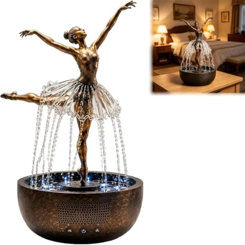 Ballerina Waterfall Bluetooth Speaker Fountain, Artistic Ballerina Sculpture with Flowing Water Skirt, Stress Relief Mindfulness for Home & Office Decor，Style B