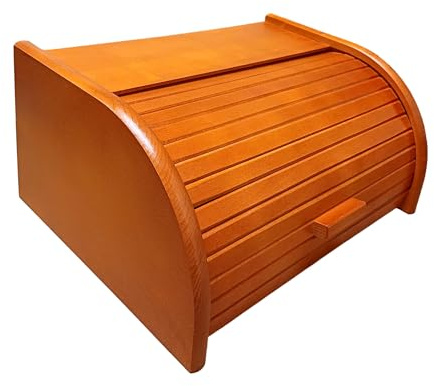 Wooden World - Panera de madera con tapa corredera de madera densa - Grande - NARANJA