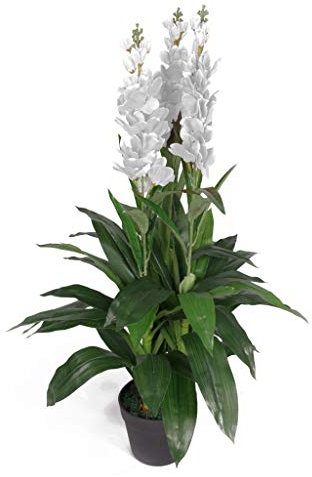 Leaf LEAF-7241 90cm Artificial Cymbidium Orchid Plant-Extra Large Black Plastic Pot Design UK, White