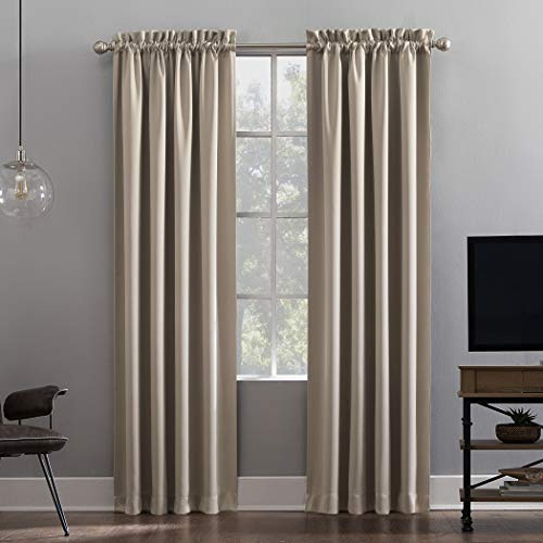 Sun Zero Oslo Theater Grade Extreme Total Blackout Rod Pocket Curtain Panel, 52 x 95, Stone
