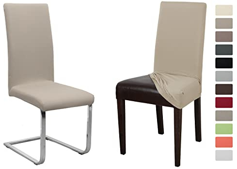 BEAUTEX Stuhlhusse Jersey Baumwolle Stretch elastisch 2er Set Beige