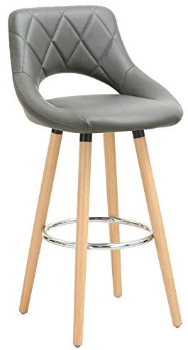 WOLTU Barhocker, Barstuhl Küchenhocker Thekenhocker, Hocker mit Rückenlehne Fußstütze, aus Holz Kunstleder, für Bar Küche Theke Restaurant Café, Grau, BH111gr-1