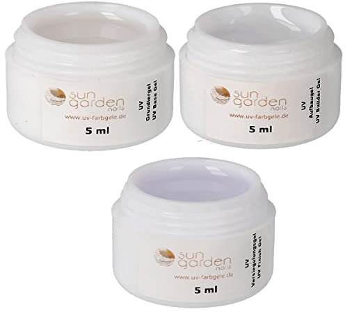 Sun Garden Nails UV Gel Set 3 x 5ml Grundiergel Aufbaugel Versiegelungsgel