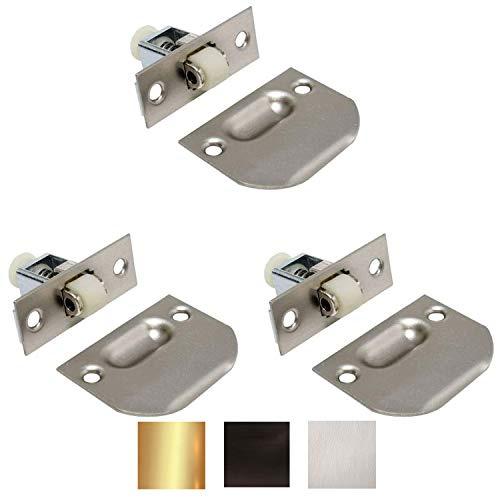 Litepak Lot de 3 loquets à roulettes réglables pour meuble placard avec gâche et vis Nickel satiné