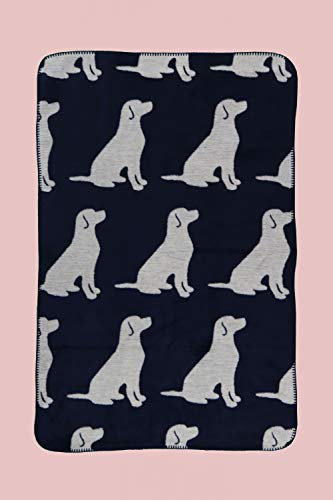 jilda-tex Wohndecke Tier-Decke Kuscheldecke Luxusdecke Tagesdecke Baumwolldecke (Labrador - Blau, 80 x 120 cm)