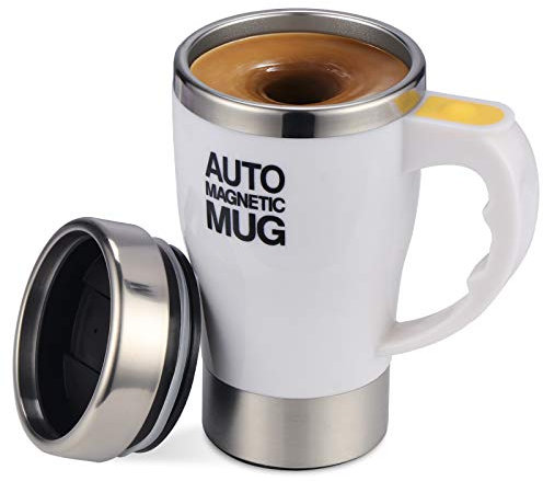 TsunNee Elektrischer selbstrührender Kaffeebecher, 320 ml, Edelstahl, automatischer Mixbecher für Kaffee, Tee, heiße Schokolade, Milch, Kakao-Protein, Weiß