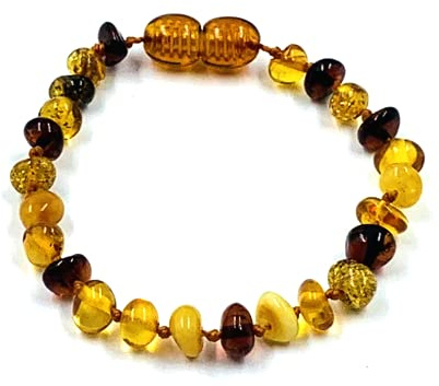 Bracelet/Cheville en Ambre de la Baltique Naturel - Perles d'Ambre Véritable Faites à la Main - Nouées Entre Perles 14cm(Multicolore)