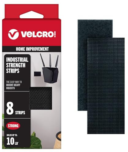 VELCRO Elementi di fissaggio resistenti di marca | Strisce 4 x 2 pollici con set da 8 adesivi | Tiene 10 libbre | Stick di resistenza industriale nera sul nastro adesivo | Uso interno o esterno (VEL