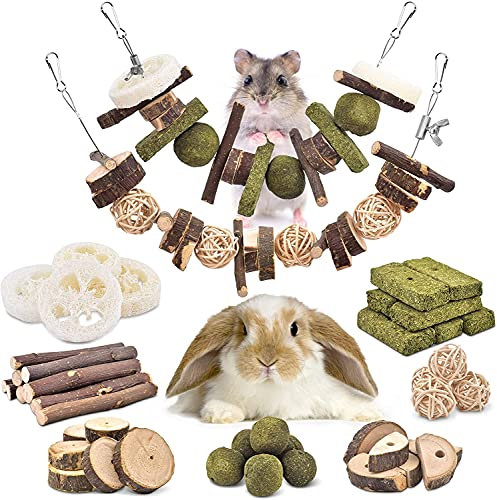 ERKOON 70PCS Kaninchen Spielzeug, Kleintiere Kauspielzeug Hasen Natürliche Timothy-Gras kaubälle Knabber Holzkette Grasspielzeug Zahnpflege für Häschen Chinchilla Hamster Meerschweinchen Rennmäuse
