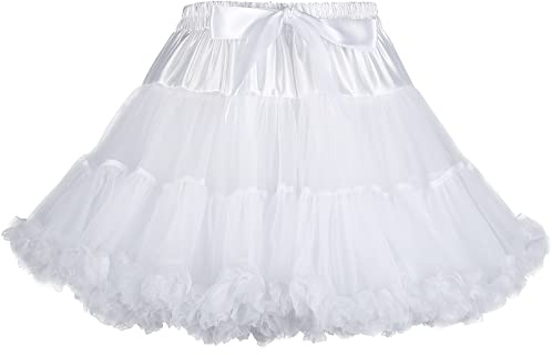 Women’s Petticoat Skirts Tulle Underskirts Chiffon Half Slips Fluffy Ballet Dress (Polyester, White)