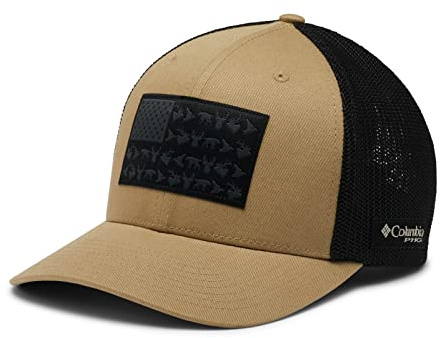 Columbia PHG Mesh-Ballkappe mit Jagdwild-Flagge, mittlere Krone, Sahara/Schwarz, Größe L/XL